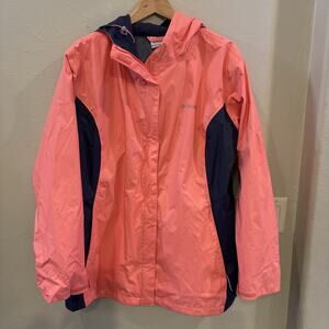 Columbia Women’s Arcadia II Rain Jacket Pink/Blue Size 2XL. Bright And Light